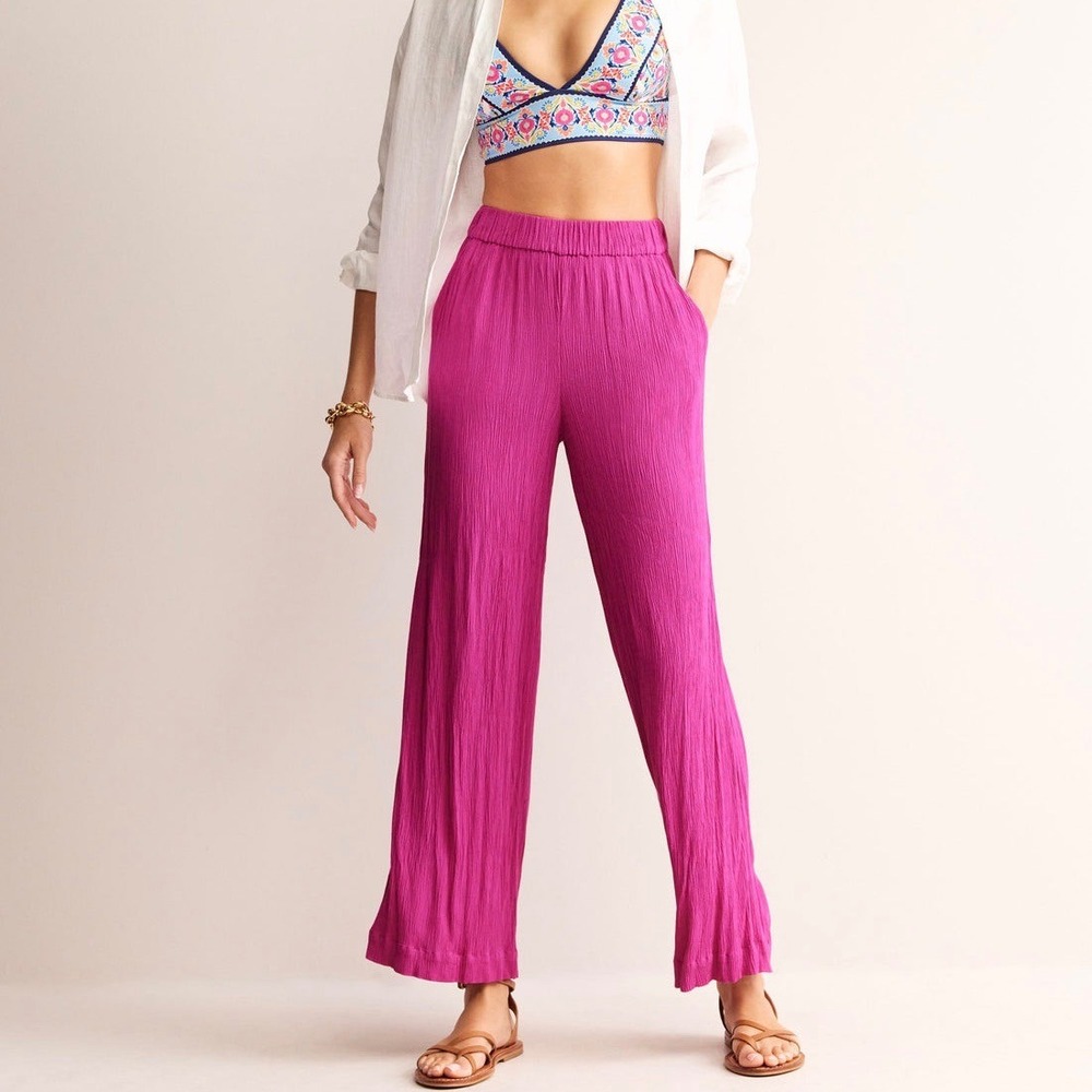 Boden Wide Leg Gauze Pants Fuchsia Pink Elastic Waist Size‎ 4